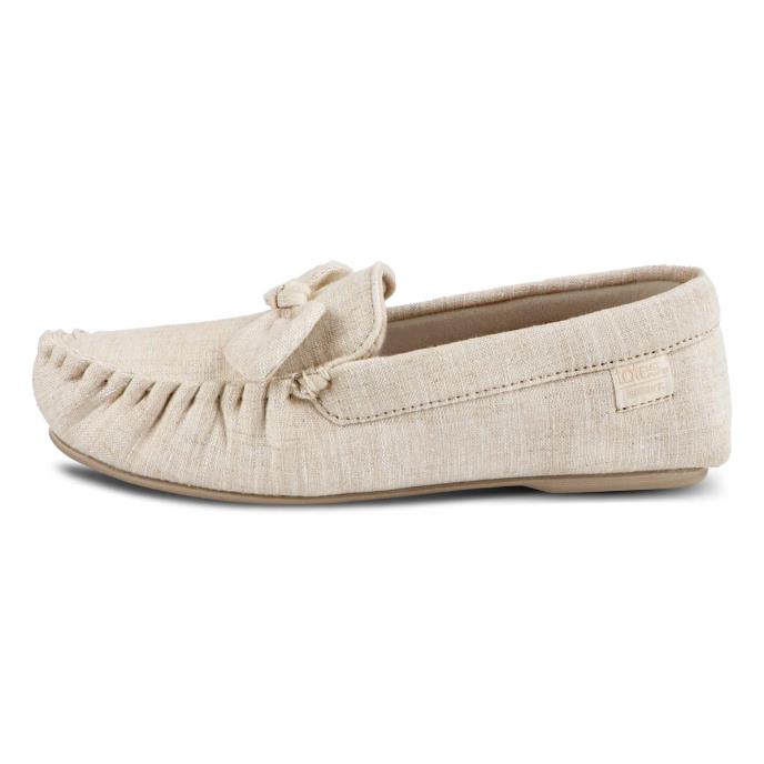 Isotoner® Ladies Linen Bow Moccasin Slipper Stone Extra Image 3